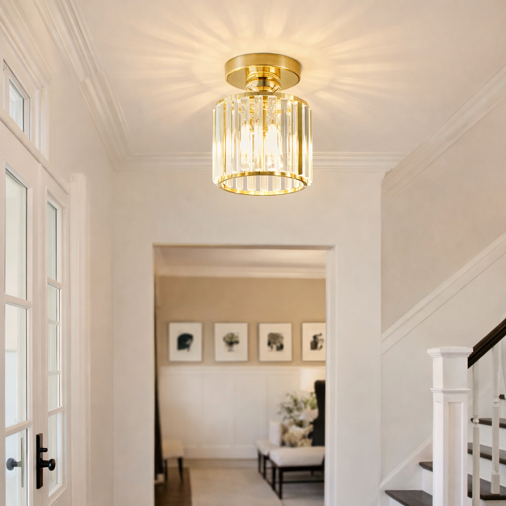 Plafon de Teto Cristalino — Elegância Compacta para Hall, Corredor e Varanda