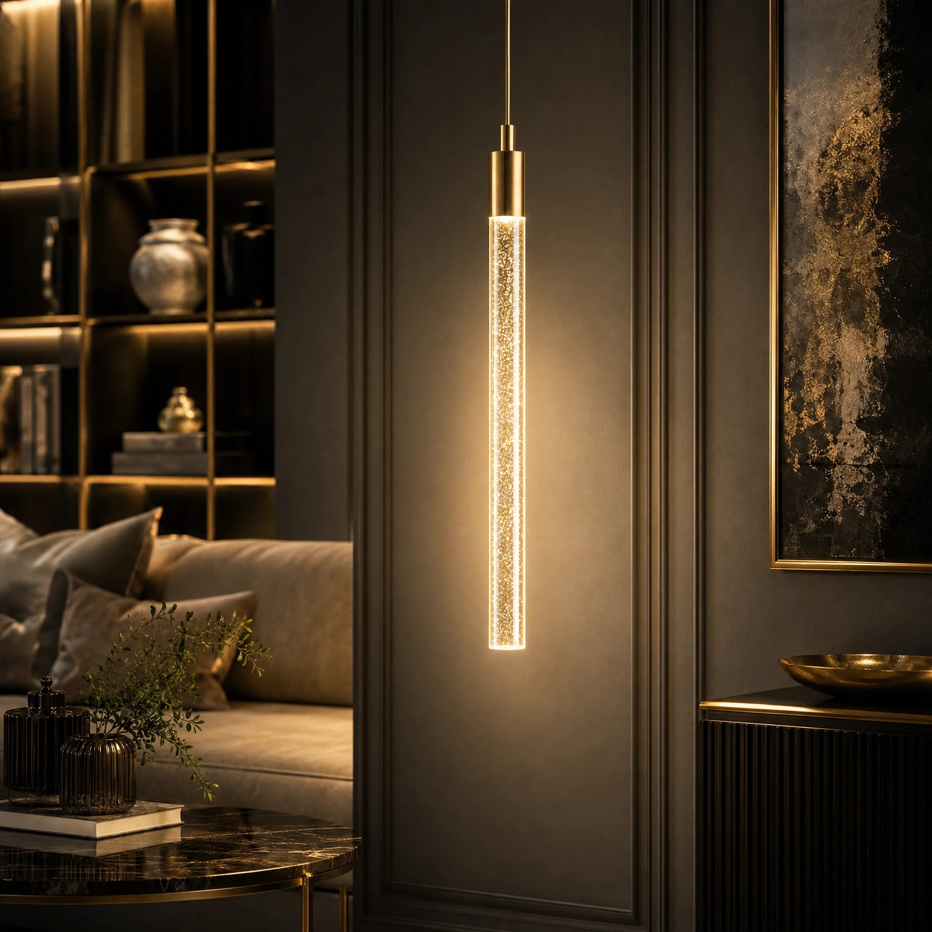 Pendente LED Cilíndrico Crystal Ice Gold