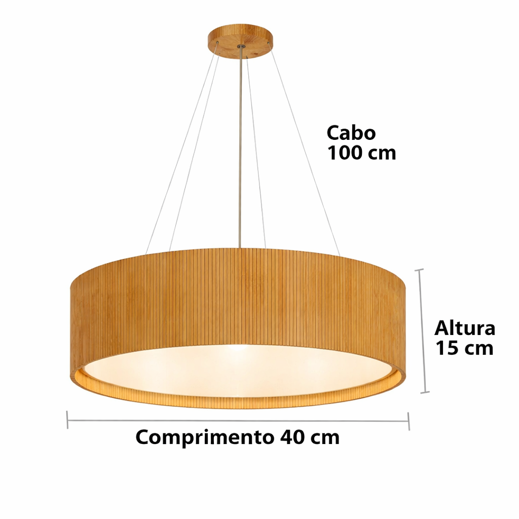 Pendente Redondo Madeira 40 cm