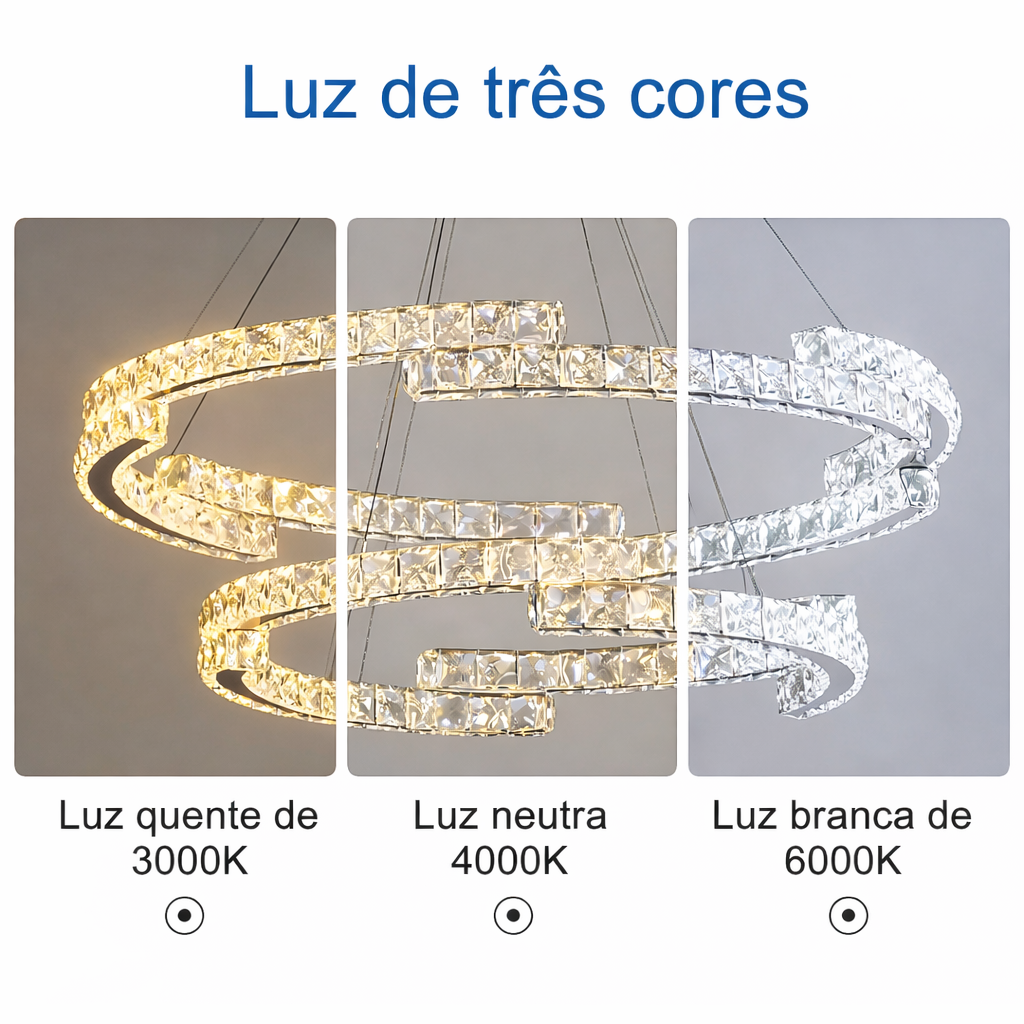 Lustre de Cristal K9 60/40 cm — LED 250W Dimerizável