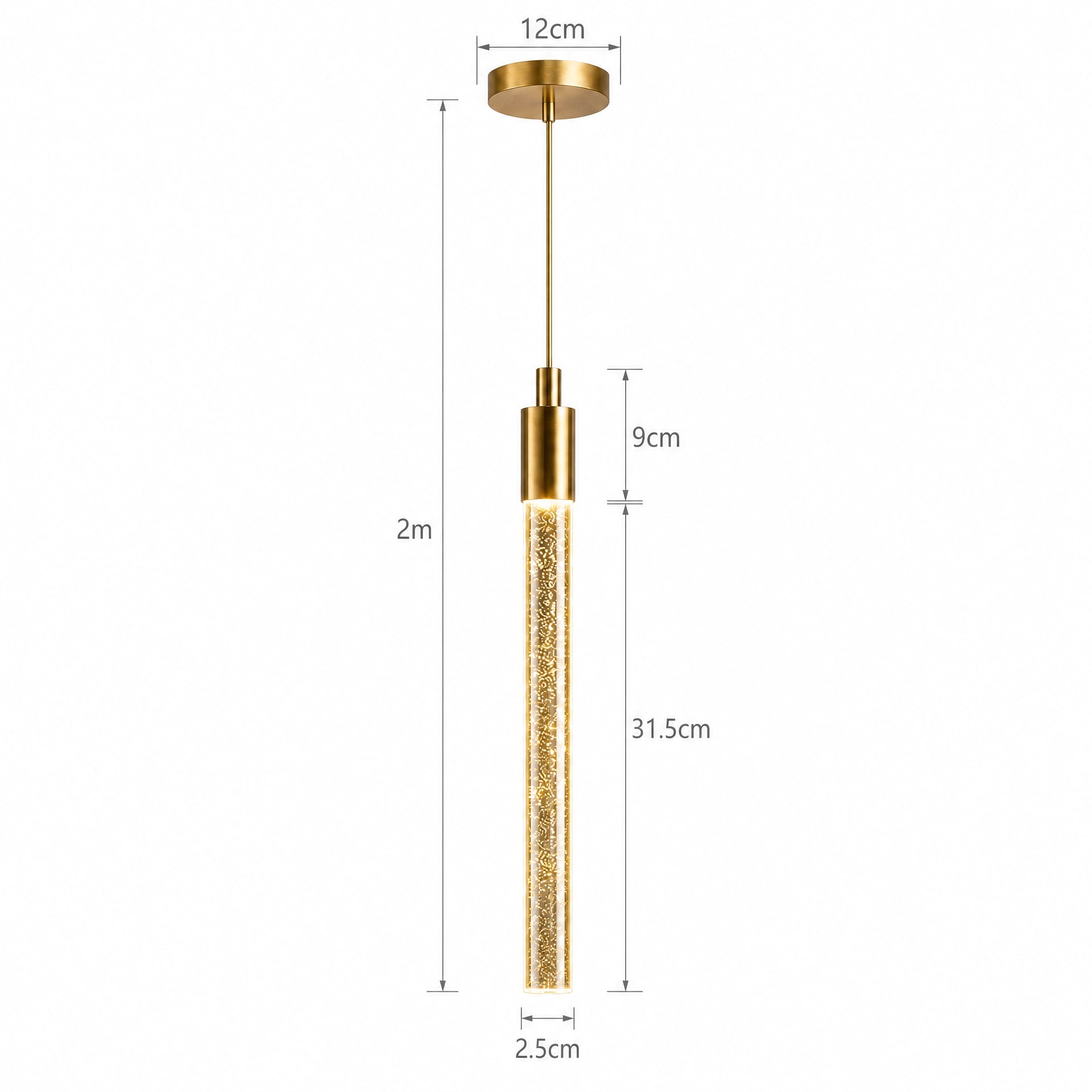 Pendente LED Cilíndrico Crystal Ice Gold