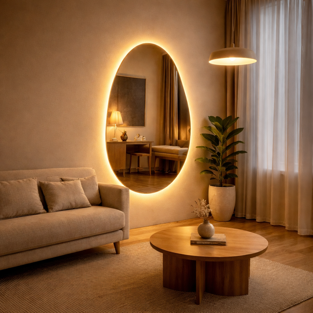 Espelho Orgânico com LED Botão Mágico 90×60 cm (Lumme Design)