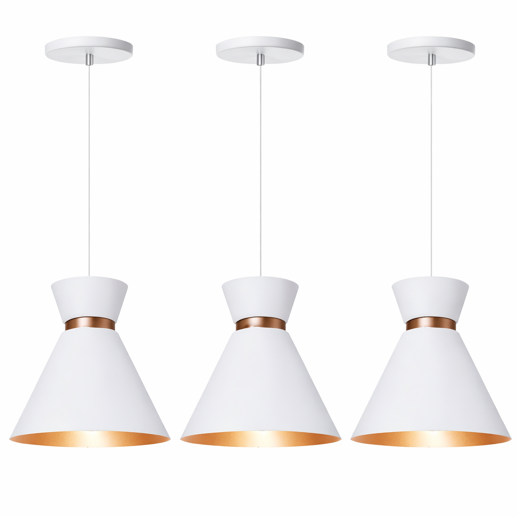 Kit 3× Pendente Mini Berlin 15 cm — Inox, Interior Cobre, E27