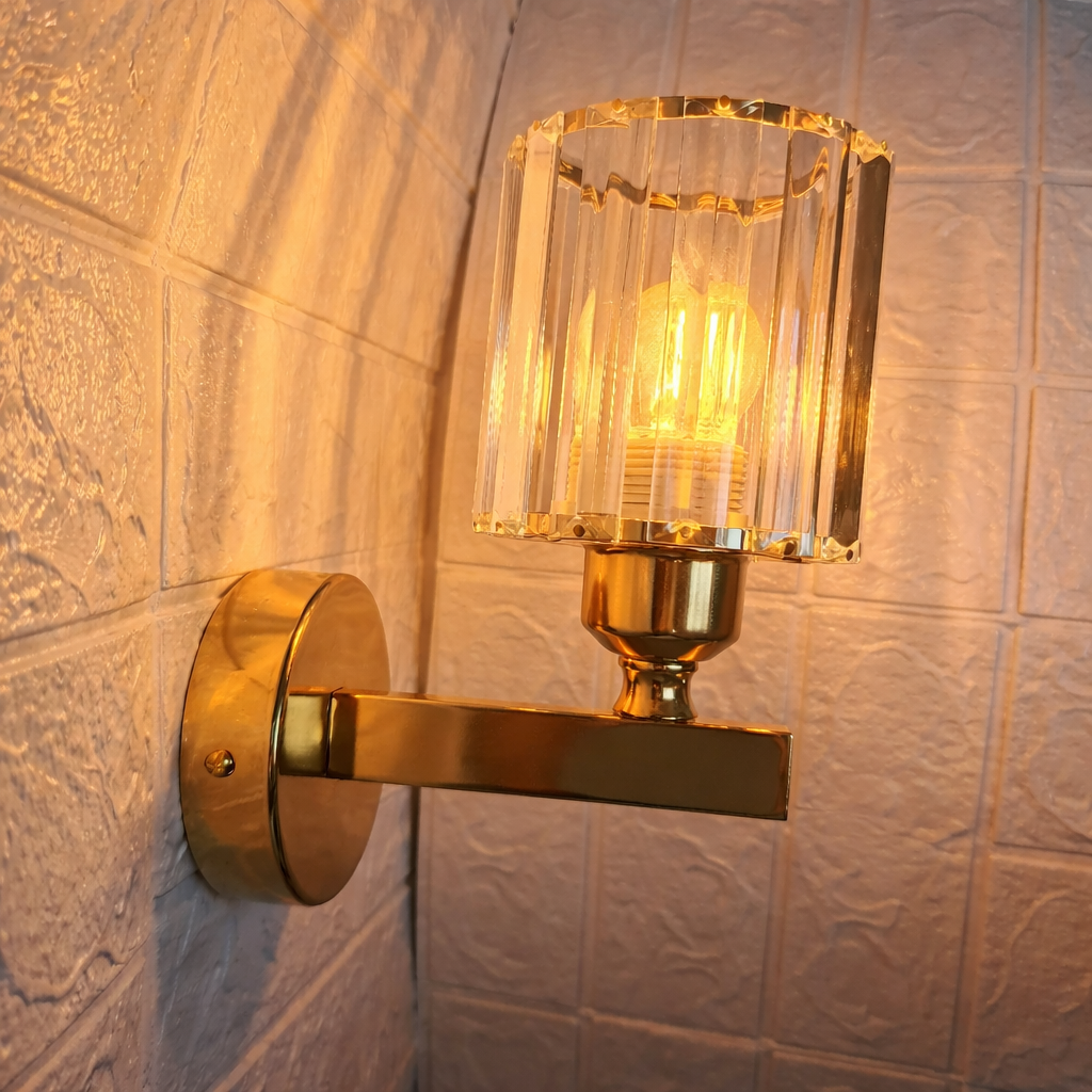 Arandela de Parede Cristal Prime — E27 (Preto ou Dourado) + Lâmpada 4W Inclusa