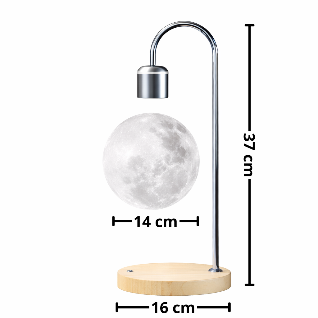 Luminária Lua Levitante Magnética — LED 3D com Rotação 360° e Base com Carregamento sem Fio