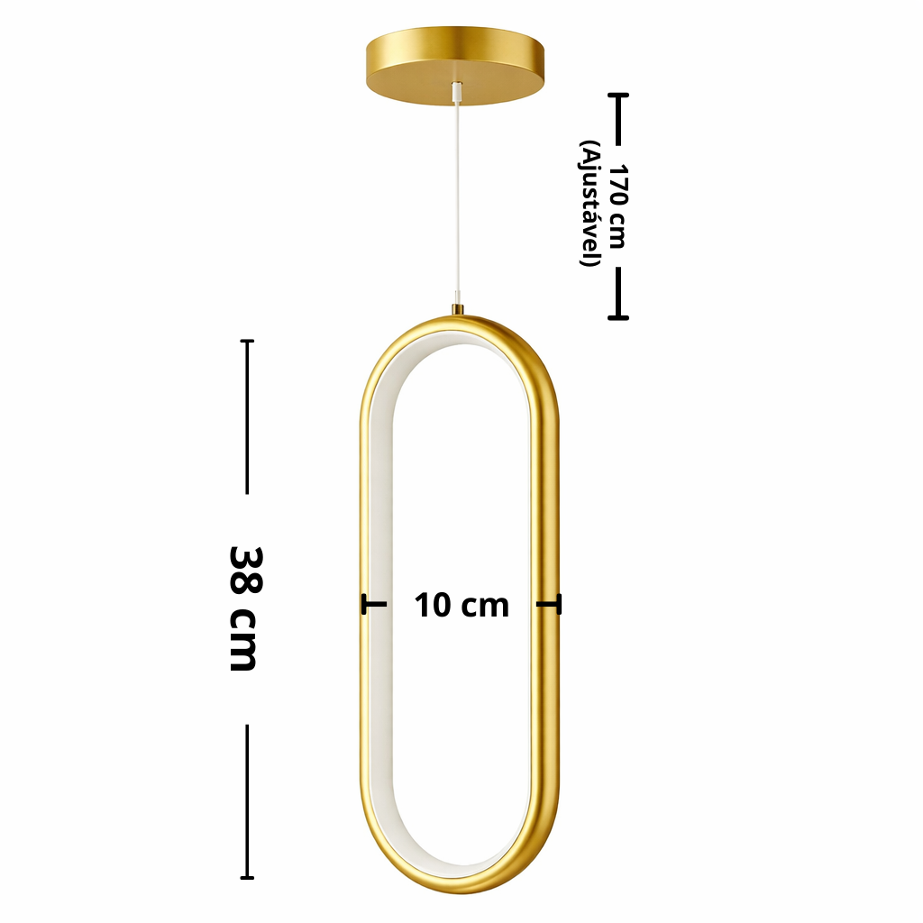 Pendente Elipse Lux — Oval Dourado com LED 18W (3000K) Bivolt