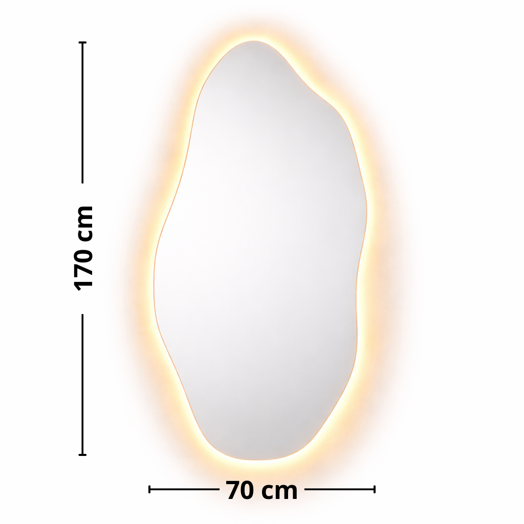 Espelho Flame 170×70 com LED — Formato Orgânico, Borda Lapidada