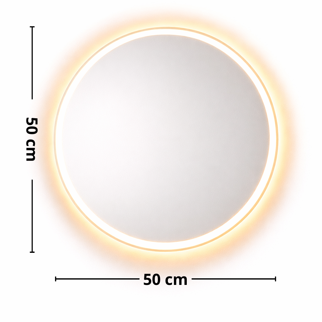 Espelho Redondo Jateado 50×50 cm com LED — 3 Cores, Touch e Bivolt