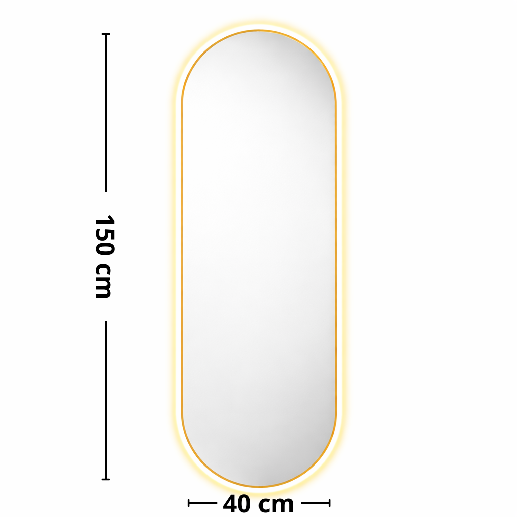Espelho Oval com LED 150×40 cm — Elegância reta e luz profissional