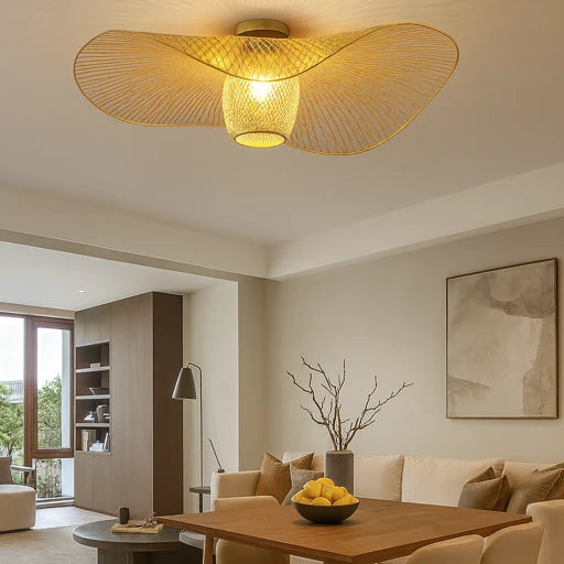 Plafon Bambu Wave — luz orgânica com desenho de sombras