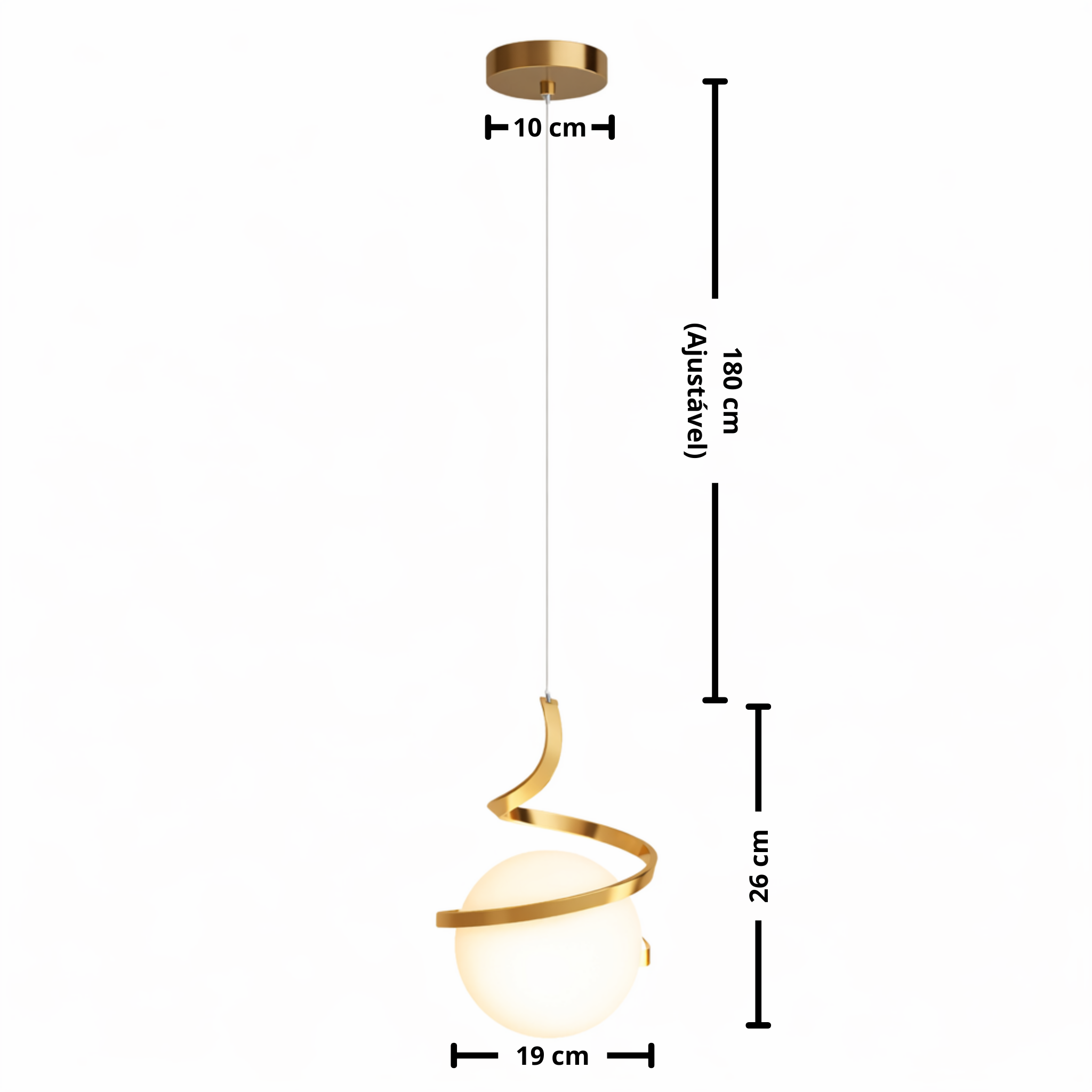 Pendente Espiral com Orbe de Vidro Dourado — LED 7W Tricolor (Bivolt)