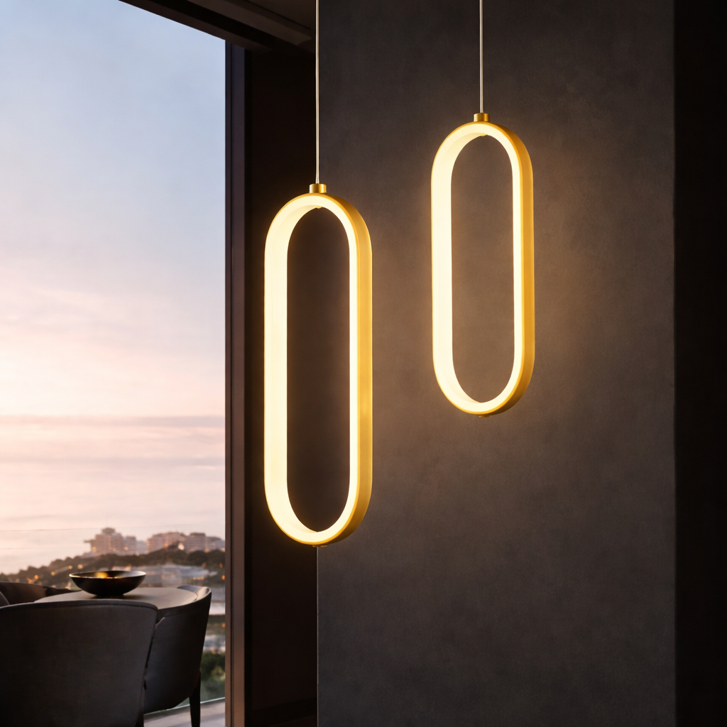 Pendente Elipse Lux — Oval Dourado com LED 18W (3000K) Bivolt