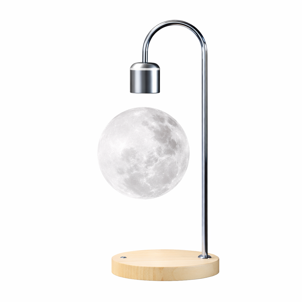 Luminária Lua Levitante Magnética — LED 3D com Rotação 360° e Base com Carregamento sem Fio