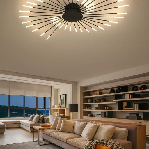 Lustre de Teto Radial Lux LED — Preto ou Dourado (Ø 105 cm)