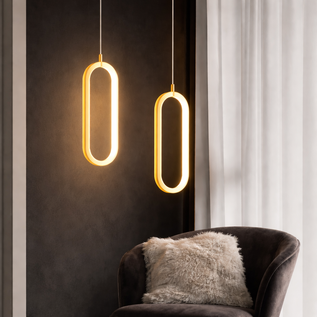 Pendente Elipse Lux — Oval Dourado com LED 18W (3000K) Bivolt
