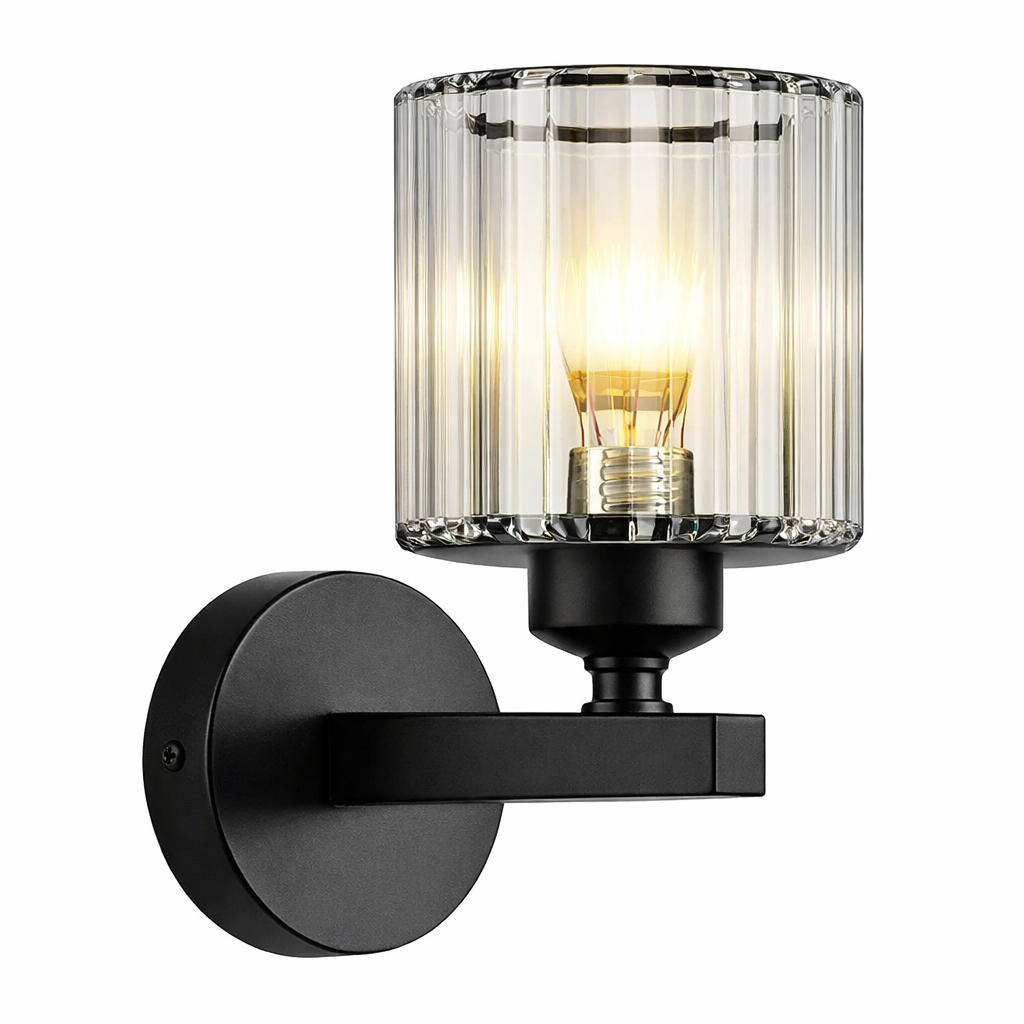 Arandela de Parede Cristal Prime — E27 (Preto ou Dourado) + Lâmpada 4W Inclusa