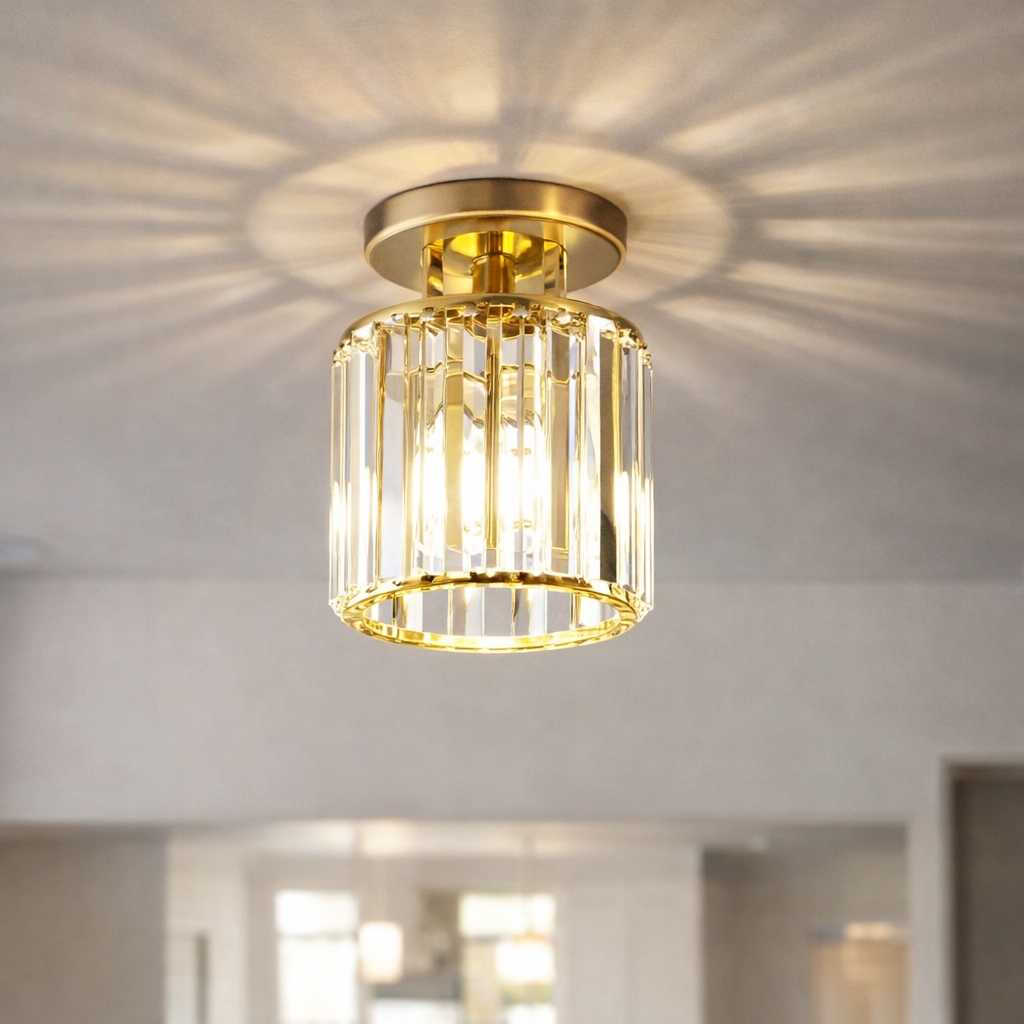 Plafon de Teto Cristalino — Elegância Compacta para Hall, Corredor e Varanda