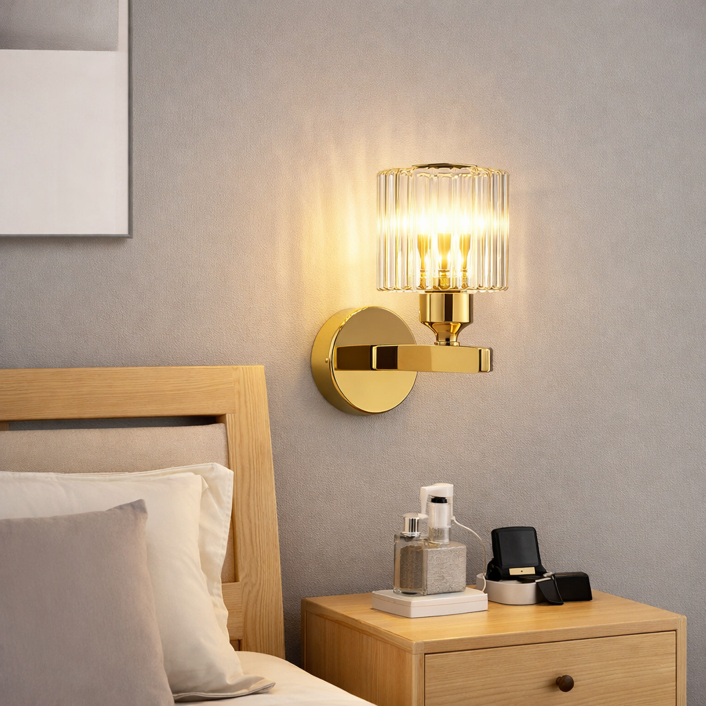 Arandela de Parede Cristal Prime — E27 (Preto ou Dourado) + Lâmpada 4W Inclusa