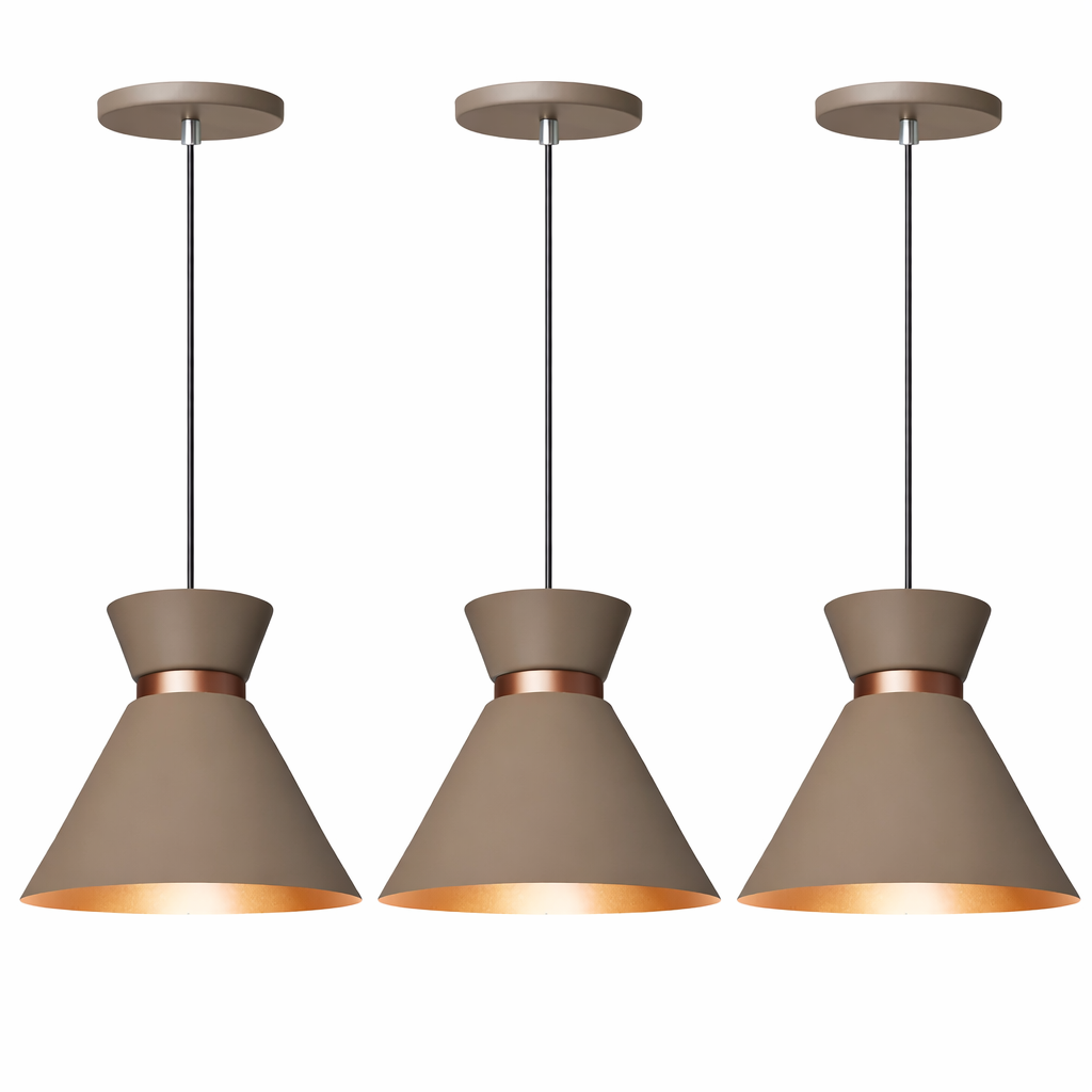 Kit 3× Pendente Mini Berlin 15 cm — Inox, Interior Cobre, E27