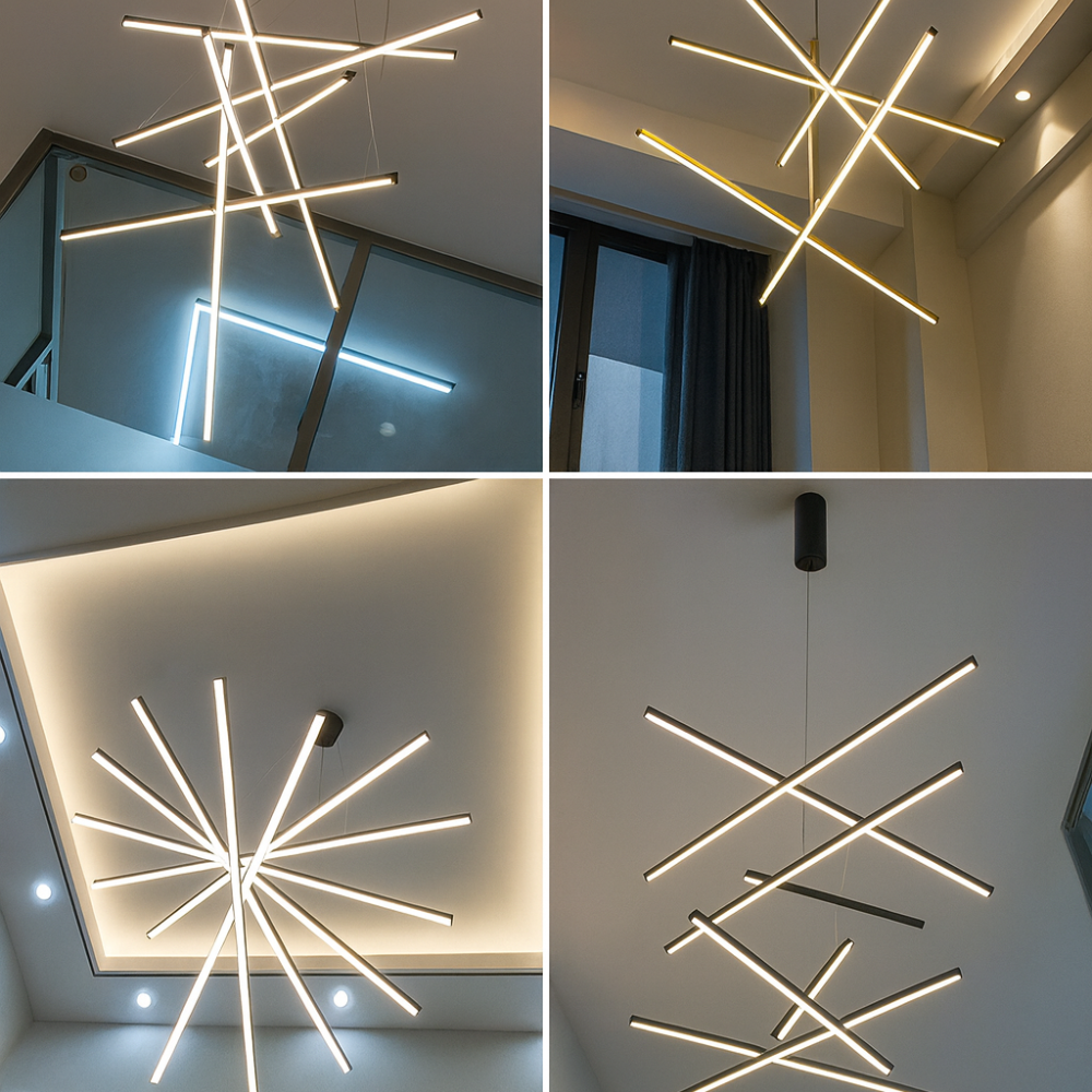 Lustre Pendente Escultural LED — Montagem Semi-embutida, Controle Remoto e Dimmer