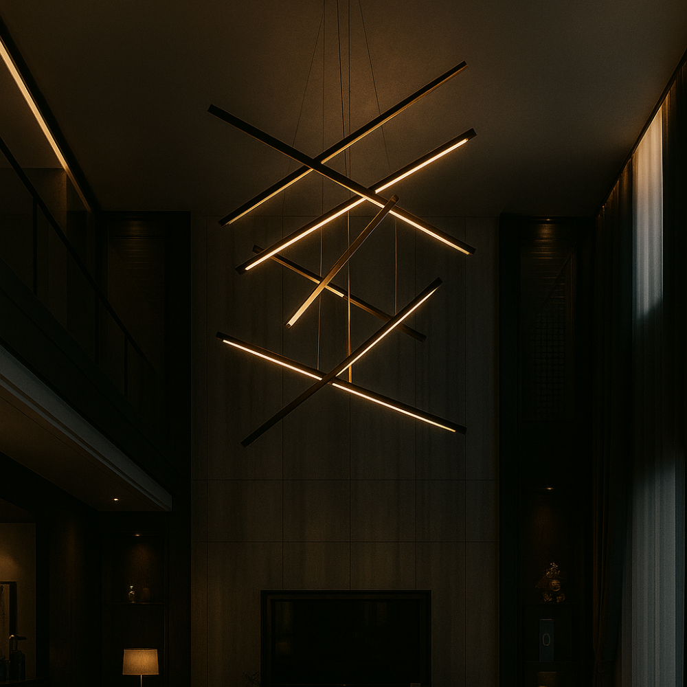 Lustre Pendente Escultural LED — Montagem Semi-embutida, Controle Remoto e Dimmer
