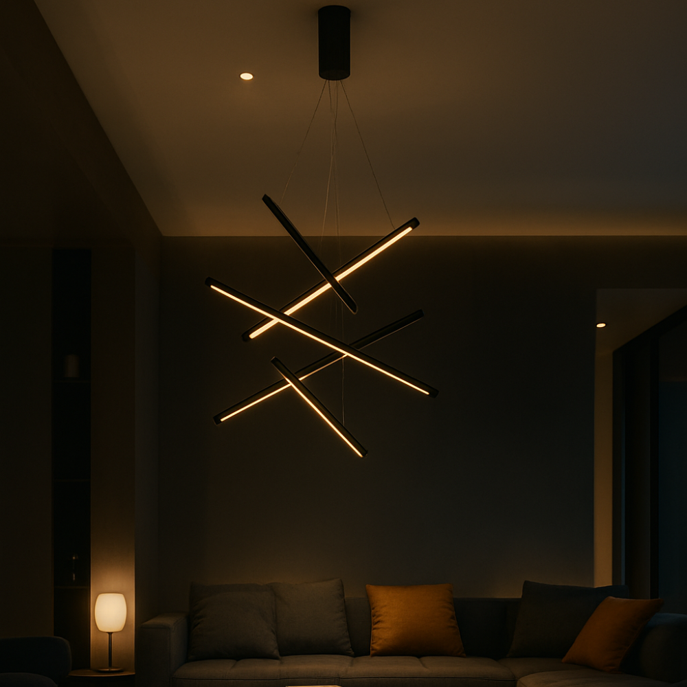 Lustre Pendente Escultural LED — Montagem Semi-embutida, Controle Remoto e Dimmer