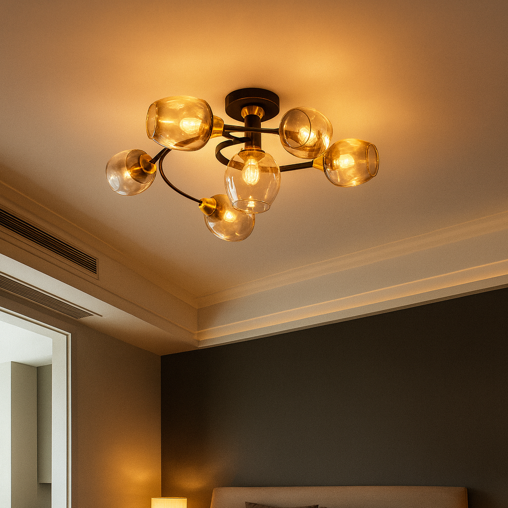 Lustre de Teto Orbe Cristallo — vidro facetado e brilho contemporâneo