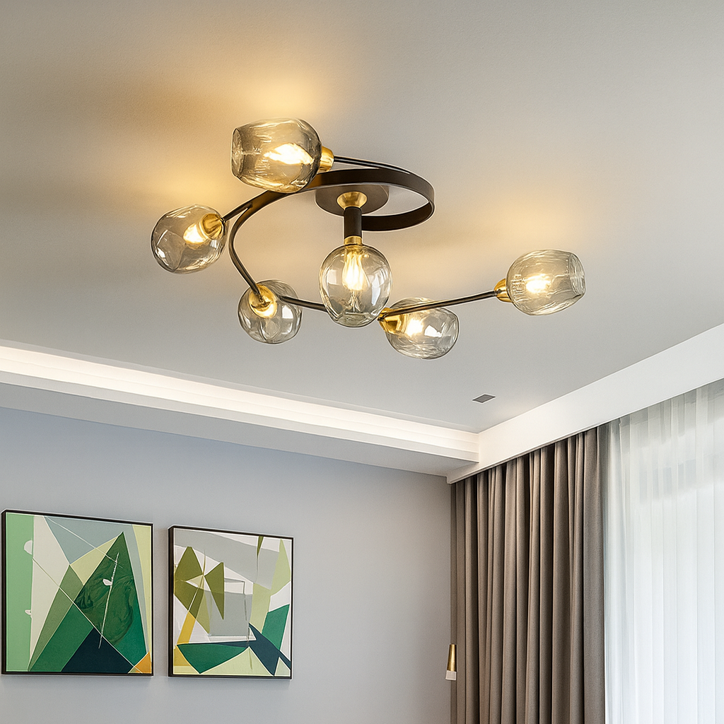 Lustre de Teto Orbe Cristallo — vidro facetado e brilho contemporâneo
