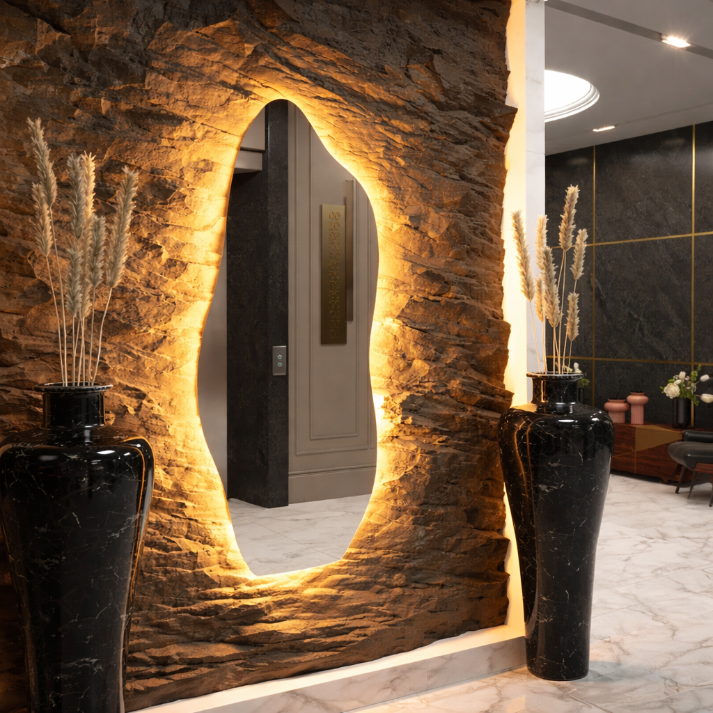 Espelho Flame 170×70 com LED — Formato Orgânico, Borda Lapidada