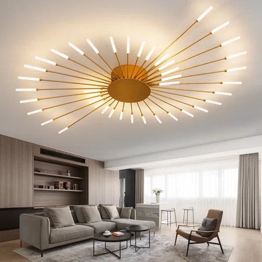 Lustre de Teto Radial Lux LED — Preto ou Dourado (Ø 105 cm)