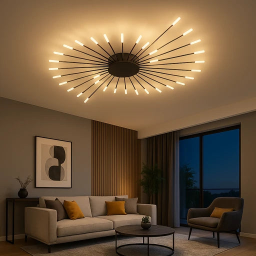 Lustre de Teto Radial Lux LED — Preto ou Dourado (Ø 105 cm)