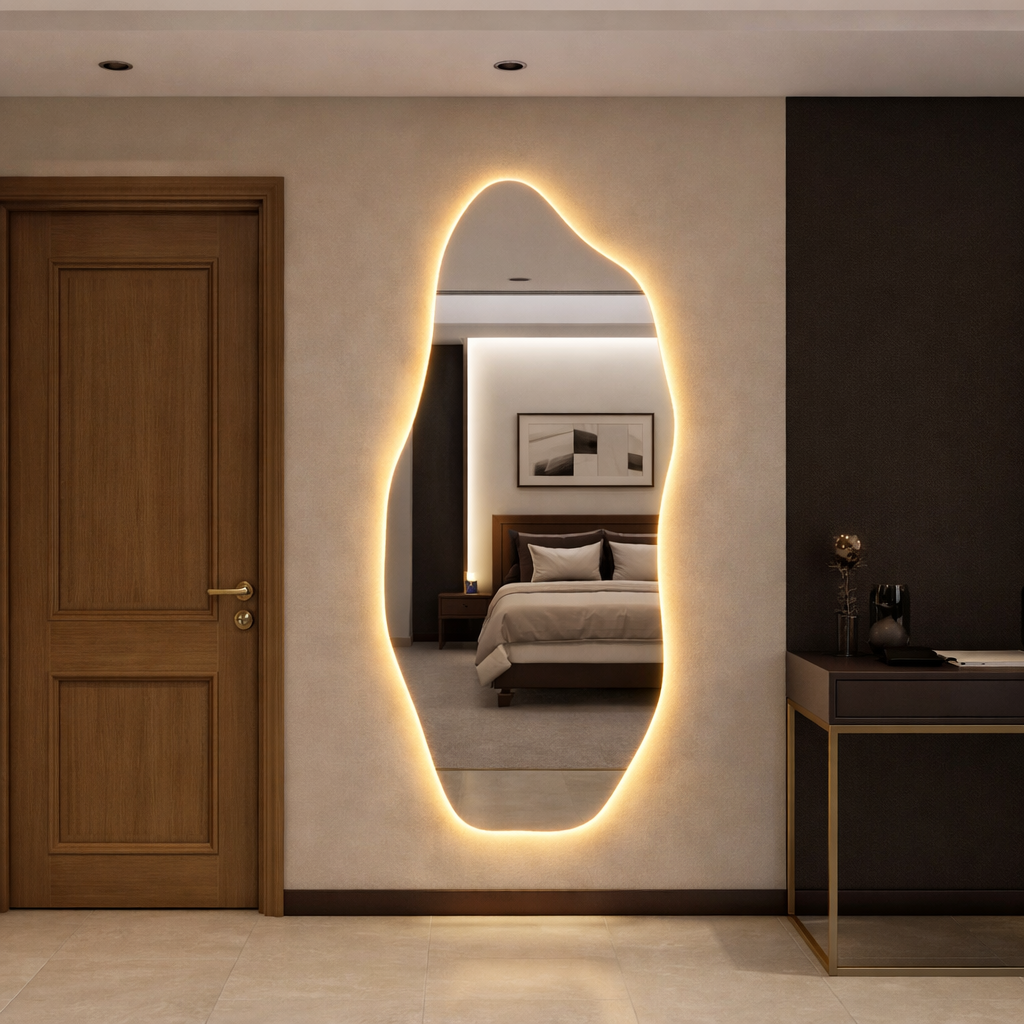 Espelho Flame 170×70 com LED — Formato Orgânico, Borda Lapidada