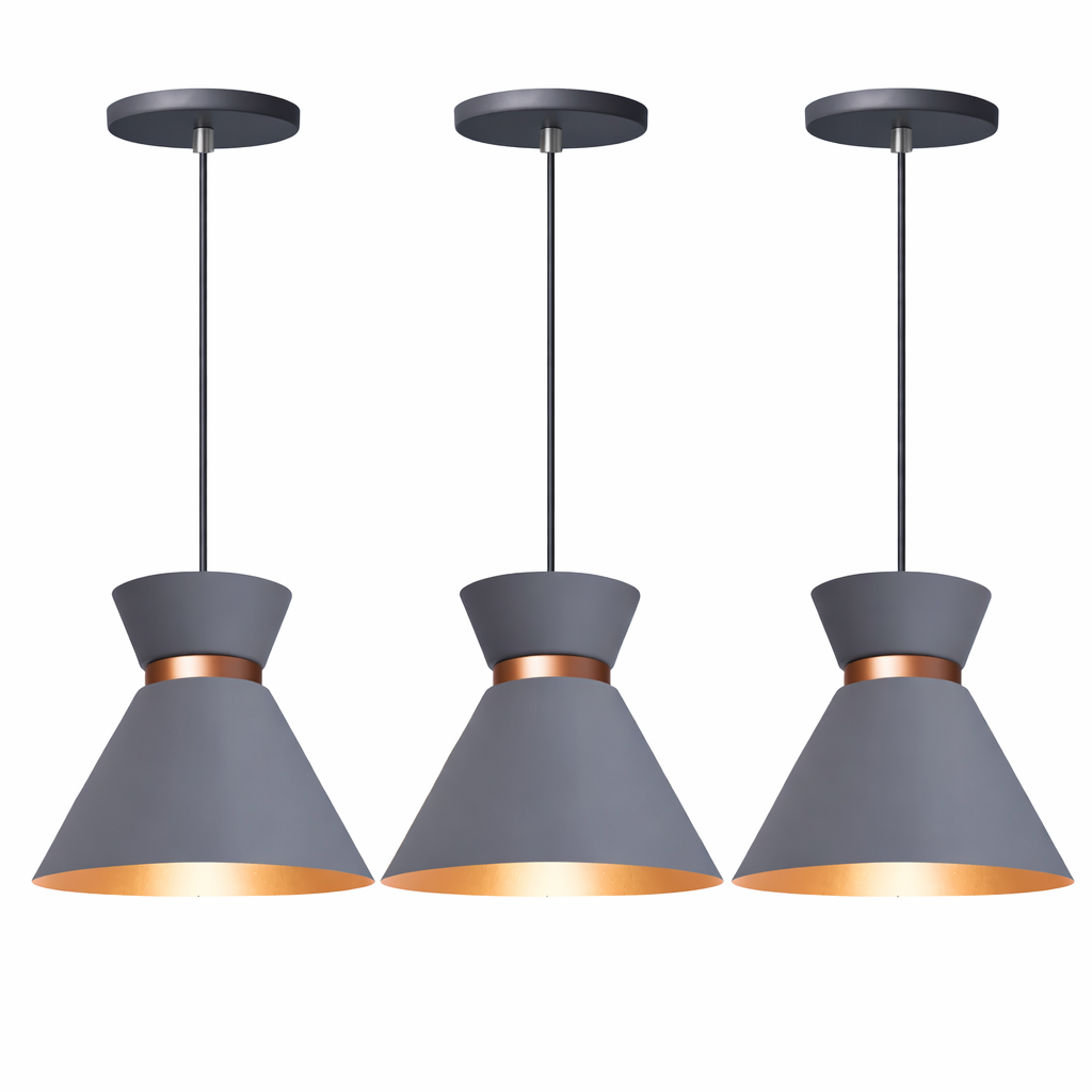 Kit 3× Pendente Mini Berlin 15 cm — Inox, Interior Cobre, E27