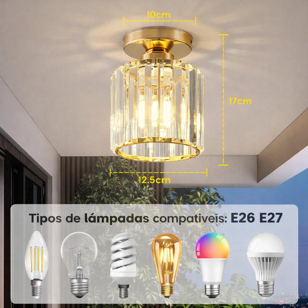 Plafon de Teto Cristalino — Elegância Compacta para Hall, Corredor e Varanda