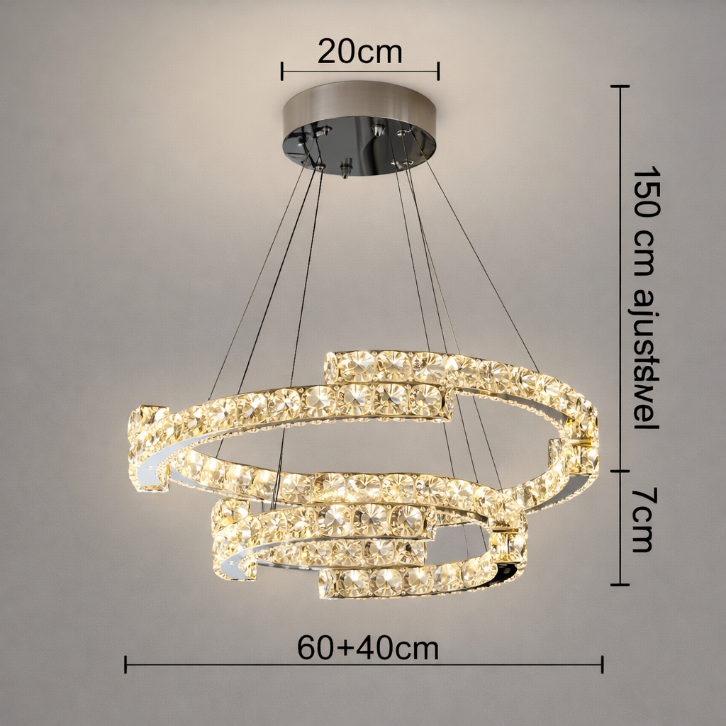Lustre de Cristal K9 60/40 cm — LED 250W Dimerizável