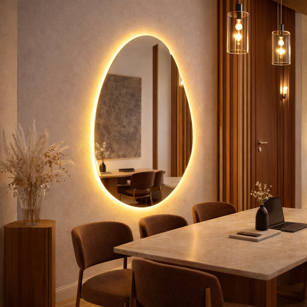 Espelho Orgânico com LED Botão Mágico 90×60 cm (Lumme Design)