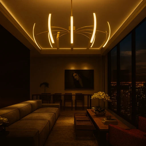 Lustre Pendente Contemporâneo — Inox &  Acrílico, LED com Controle Remoto