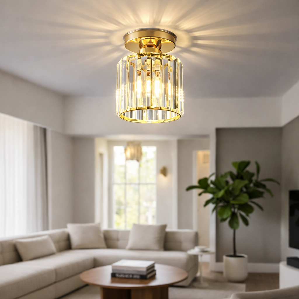 Plafon de Teto Cristalino — Elegância Compacta para Hall, Corredor e Varanda