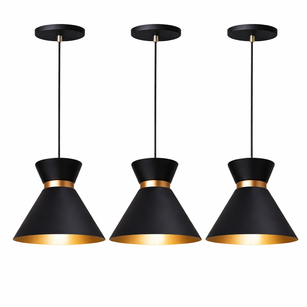 Kit 3× Pendente Mini Berlin 15 cm — Inox, Interior Cobre, E27