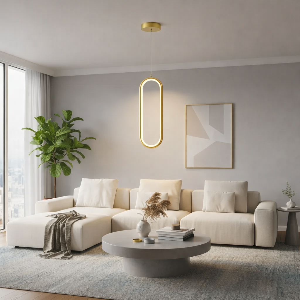 Pendente Elipse Lux — Oval Dourado com LED 18W (3000K) Bivolt