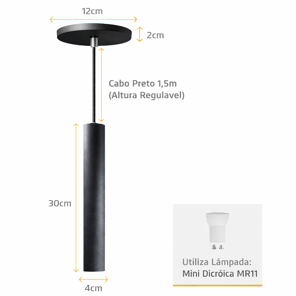 Pendente Tubo Cilindro Inox 30 cm — Minimalista, Elegante e Preciso