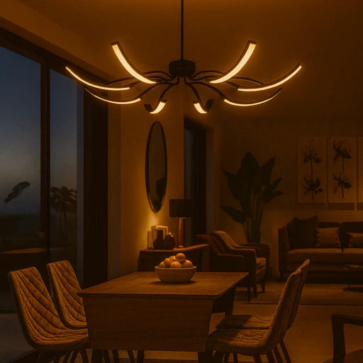 Lustre Pendente Contemporâneo — Inox &  Acrílico, LED com Controle Remoto