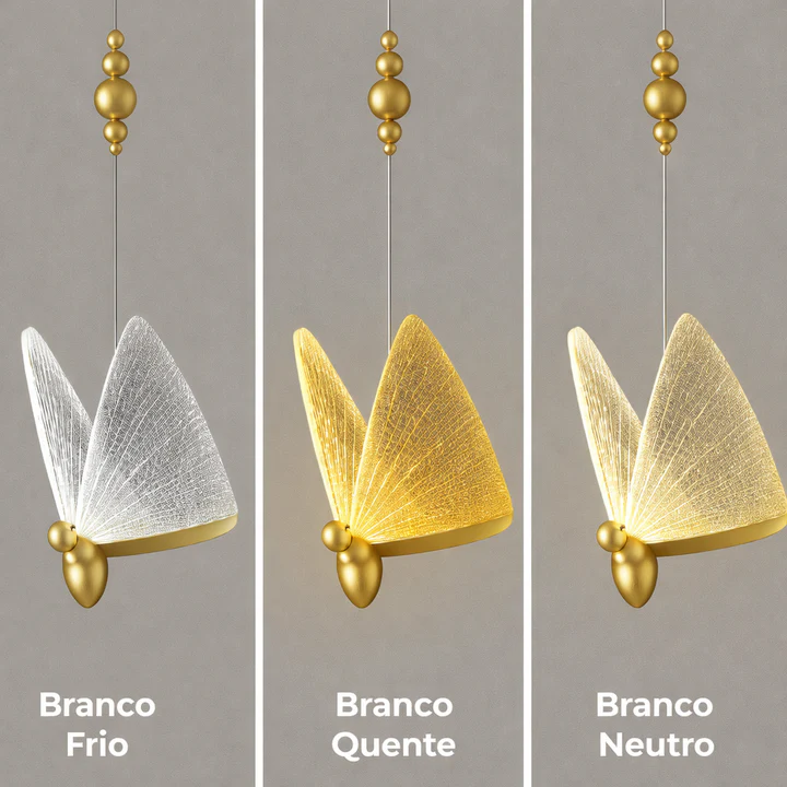 Pendente Borboleta LED Dourado — Elegância leve, luz sob medida
