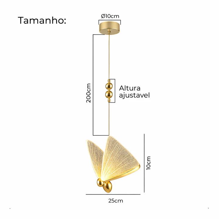 Pendente Borboleta LED Dourado — Elegância leve, luz sob medida